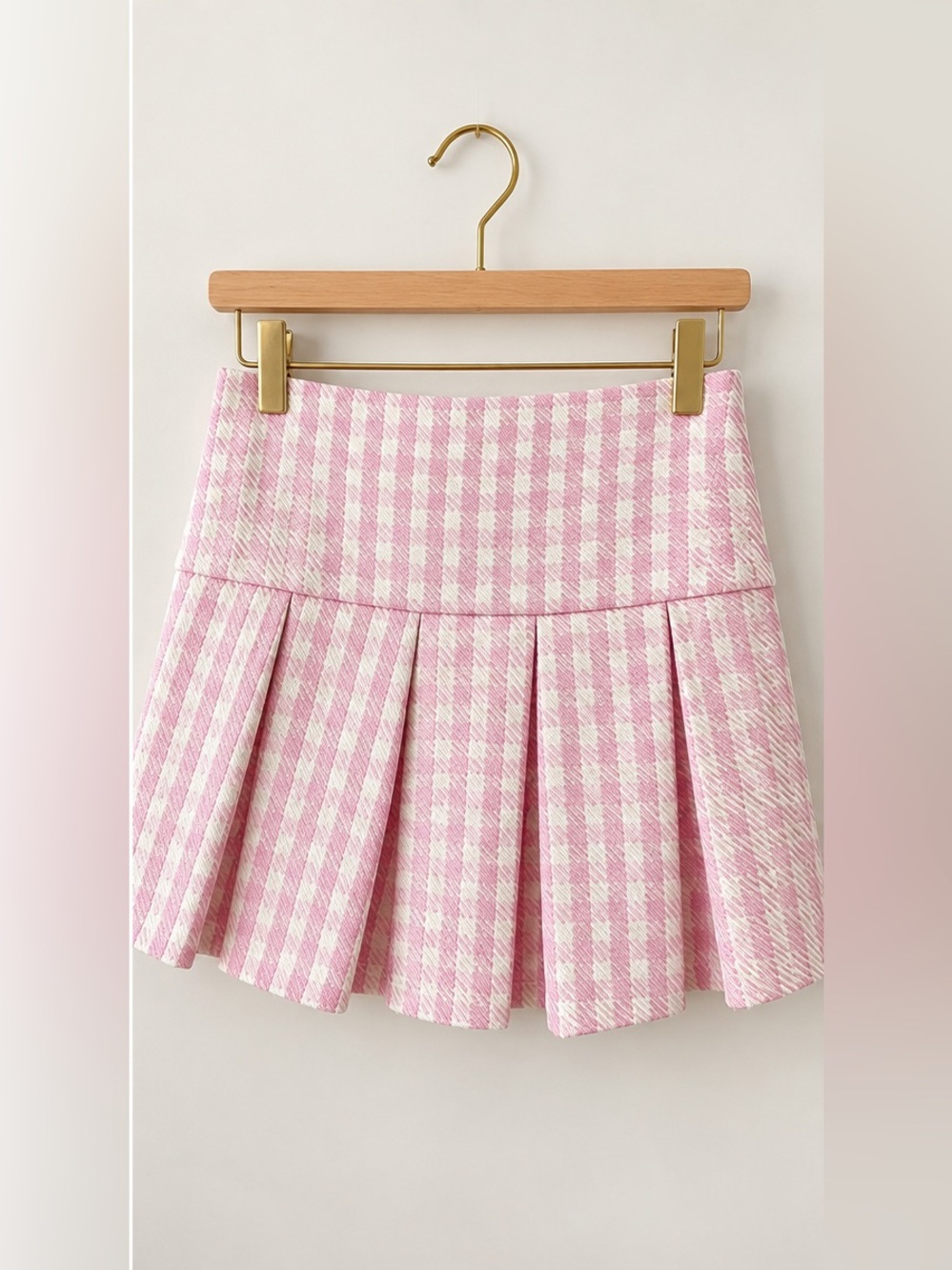 Barbie The Movie x AQUA Pink Checked Pleated Mini Skirt L
